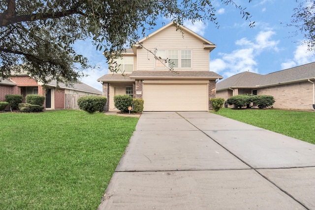 8907 Wildbird Ln, Humble, TX 77338 - traditional home featuring brick siding, an attached garage, concrete driveway, and a front lawn