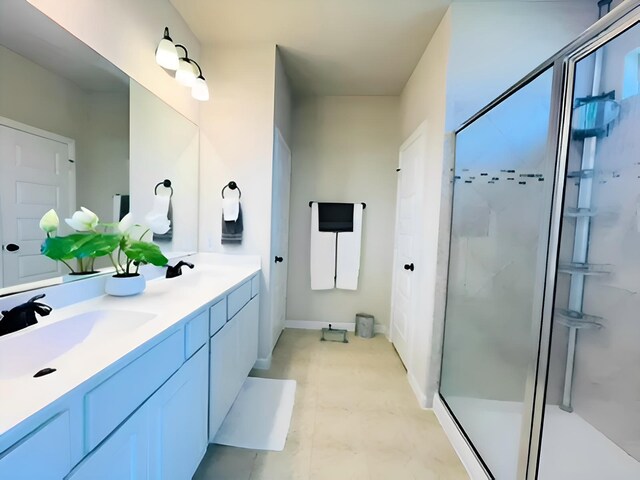 7927 Tindarey Maple Trce, Richmond, TX 77407 - bathroom featuring double vanity and a shower stall