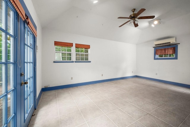 13106 Lookout Mountain Ct, Houston, TX 77069 - tiled spare room with lofted ceiling, a wall mounted air conditioner, and a ceiling fan