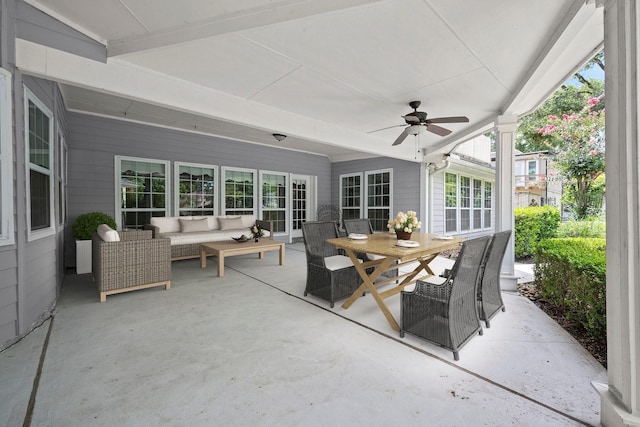 13106 Lookout Mountain Ct, Houston, TX 77069 - view of patio featuring an outdoor living space, outdoor dining space, and a ceiling fan