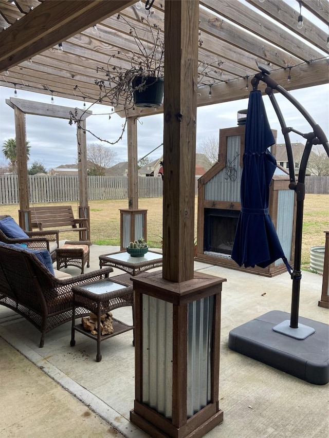 14610 Thunder Bay, Beach City, TX 77523 - view of patio with an outdoor fireplace and a pergola