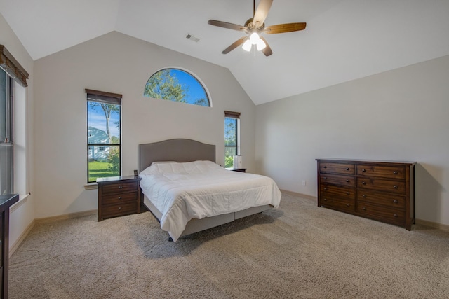 14610 Thunder Bay, Beach City, TX 77523 - bedroom featuring carpet flooring, a ceiling fan, high vaulted ceiling, and baseboards