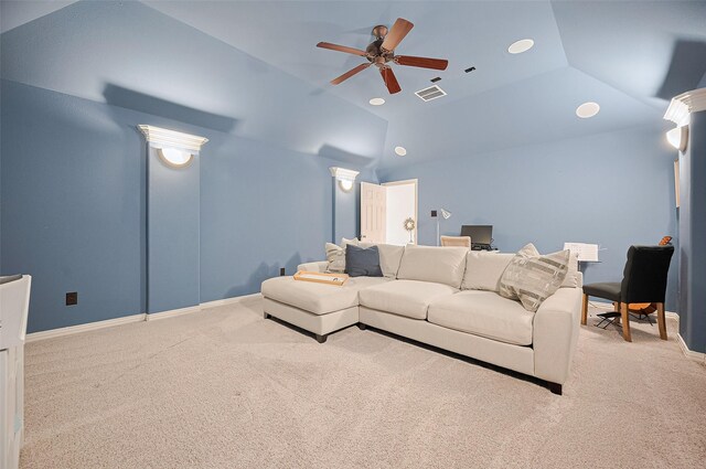 5003 Crystal Wind Ln, Katy, TX 77494 - cinema with carpet, ceiling fan, lofted ceiling, baseboards, and recessed lighting