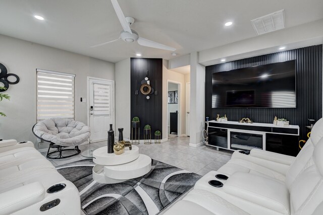 18214 Grayson Bluff Way, Richmond, TX 77407 - living area with ceiling fan, recessed lighting, and baseboards