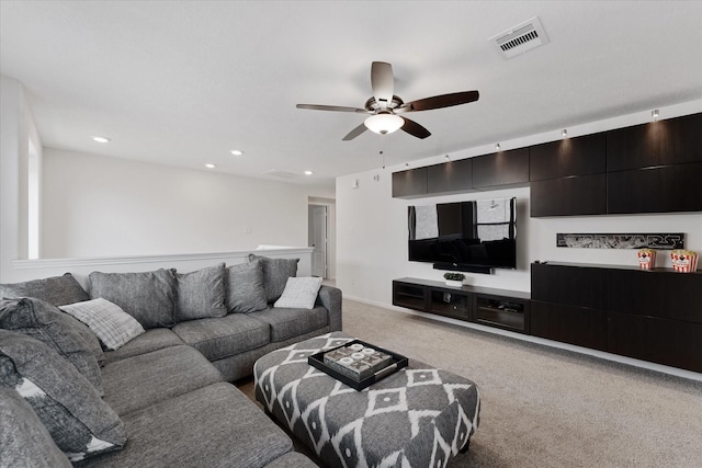 3933 Eagle Nest Lake Ln, Magnolia, TX 77354 - carpeted living room with ceiling fan and recessed lighting