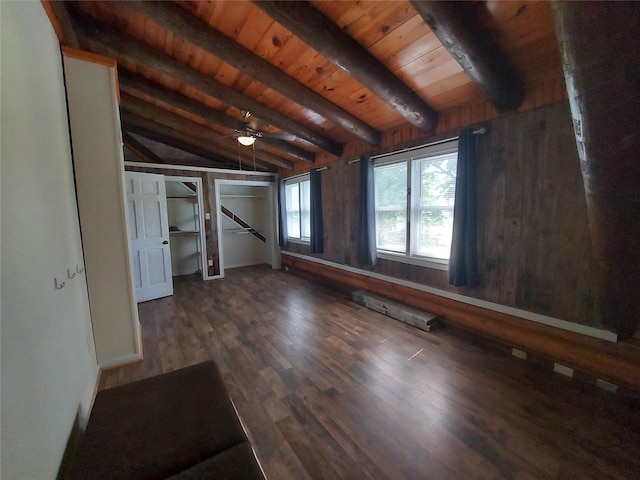 21403 Briar Meadow Rd N, Hempstead, TX 77445 - spare room with wood ceiling, dark wood finished floors, and a ceiling fan