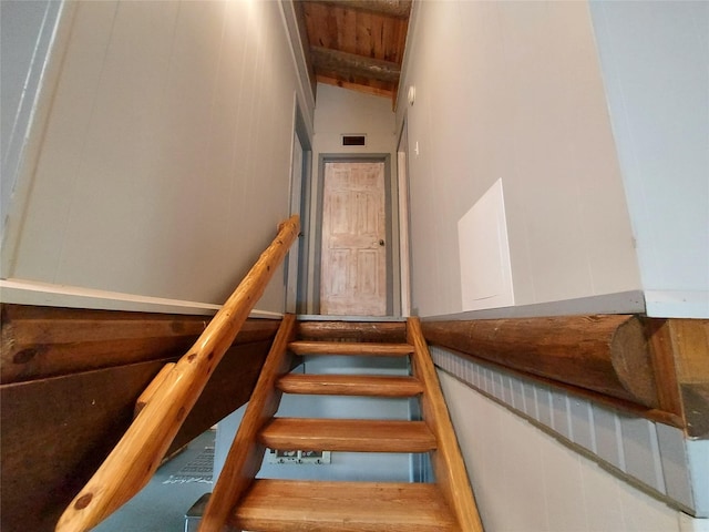 21403 Briar Meadow Rd N, Hempstead, TX 77445 - stairway with wood ceiling