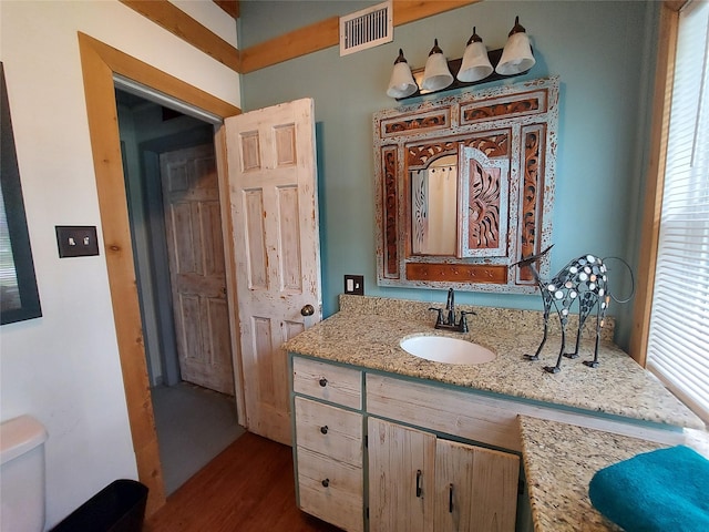 21403 Briar Meadow Rd N, Hempstead, TX 77445 - bathroom featuring vanity, wood finished floors, and toilet