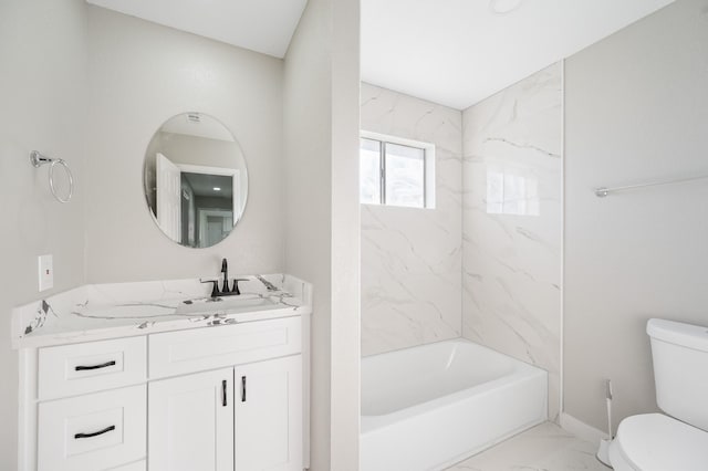 2414 Camillia St, Highlands, TX 77562 - bathroom featuring marble look tile flooring, toilet, vanity, and tub / shower combination