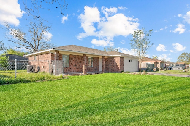 2414 Camillia St, Highlands, TX 77562 - ranch-style home with a garage, brick siding, driveway, and central air condition unit