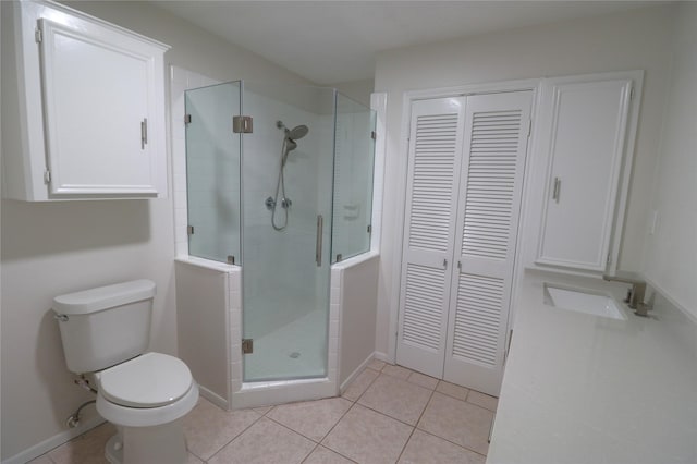 110 Bayou Dr, Baytown, TX 77520 - full bathroom with a closet, a shower stall, toilet, a sink, and tile patterned flooring