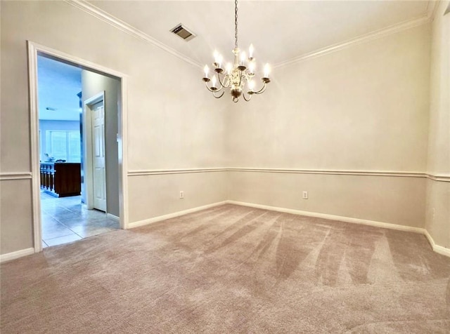 2807 Enchanted Landing Ct, Katy, TX 77494 - unfurnished room with carpet flooring, a chandelier, ornamental molding, and baseboards