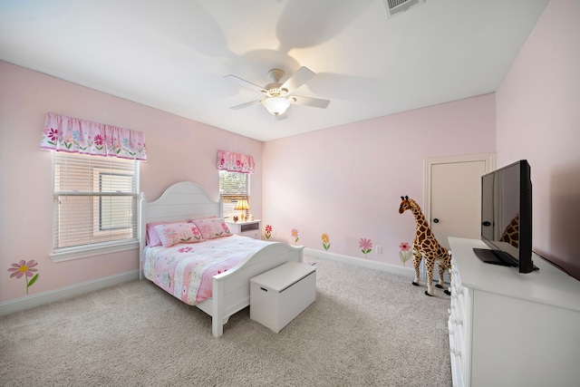 3327 Elmridge St, Houston, TX 77025 - bedroom with light colored carpet, baseboards, and ceiling fan