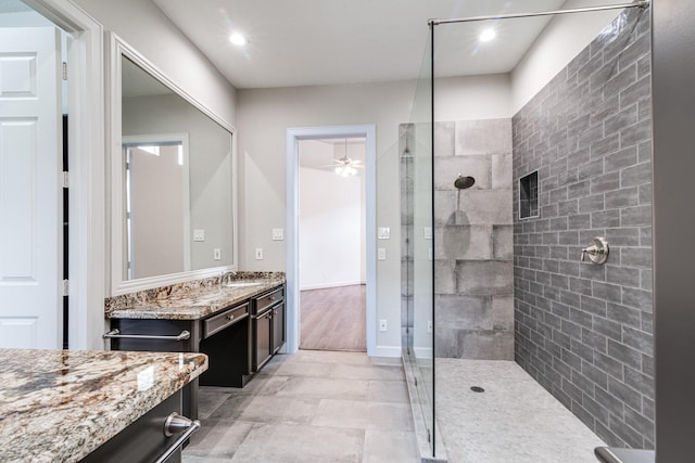 403 Harborside Way, Kemah, TX 77565 - full bathroom with a walk in shower, vanity, ceiling fan, and recessed lighting