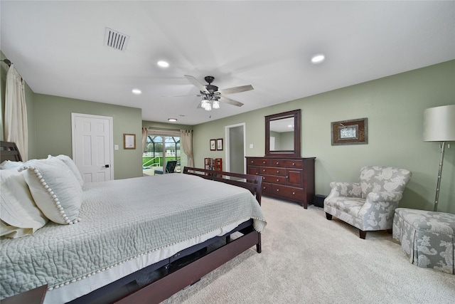 6803 Shady Ln, Richmond, TX 77406 - bedroom with light carpet, recessed lighting, and ceiling fan
