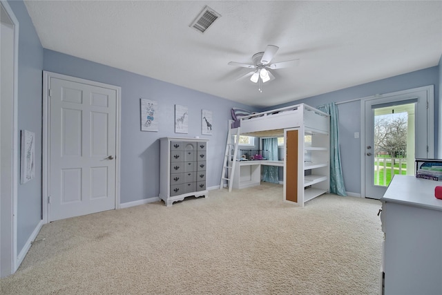 6803 Shady Ln, Richmond, TX 77406 - bedroom with access to outside, carpet floors, baseboards, and ceiling fan
