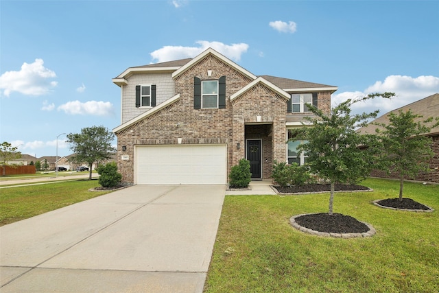 15603 Clearwater Bend Dr, Houston, TX 77044 - view of front of house with driveway, brick siding, a front lawn, and a garage