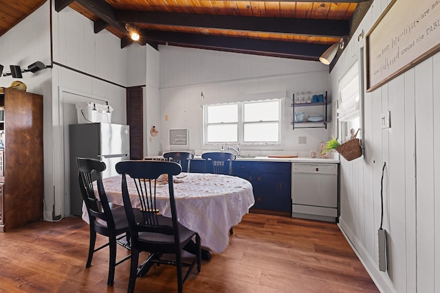16519 Captain Kidd Rd, Jamaica Beach, TX 77554 - dining area featuring wood ceiling and wood finished floors