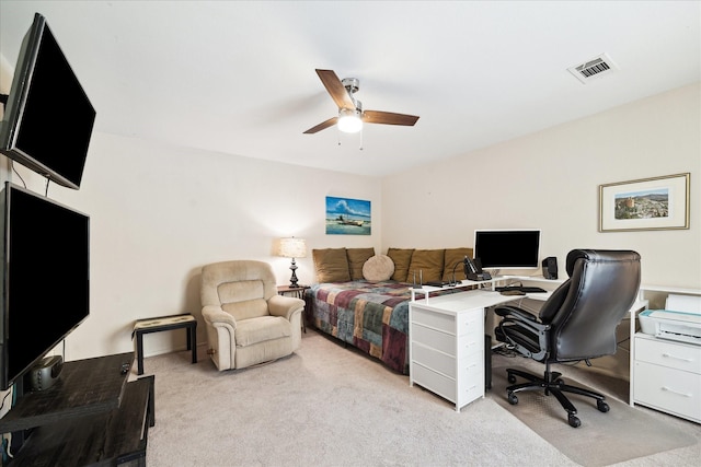 1939 Ash Meadow Dr, Houston, TX 77090 - bedroom with a desk, light carpet, and ceiling fan