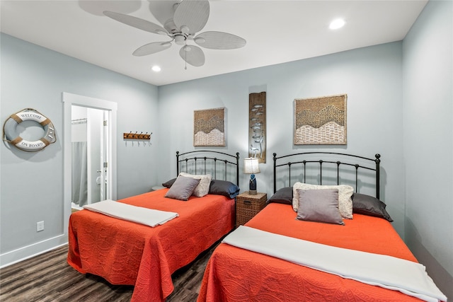 1317 Emerald Dr, Crystal Beach, TX 77650 - bedroom with wood finished floors, recessed lighting, baseboards, and a ceiling fan