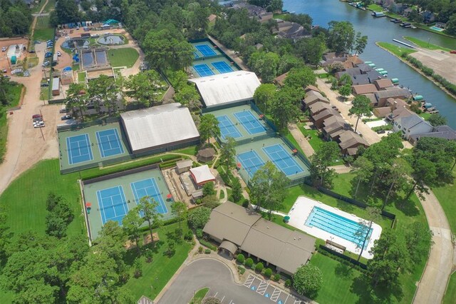 13646 Leafy Arbor Dr, Montgomery, TX 77356 - aerial overview of property's location featuring a pool and a large body of water