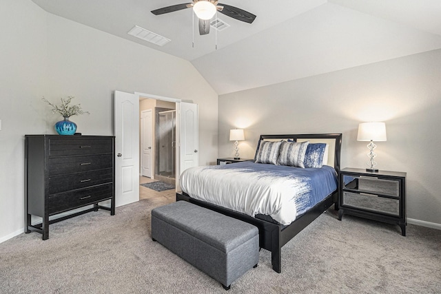 23722 Willow Haven Dr, Spring, TX 77389 - bedroom with lofted ceiling, light colored carpet, baseboards, and ceiling fan