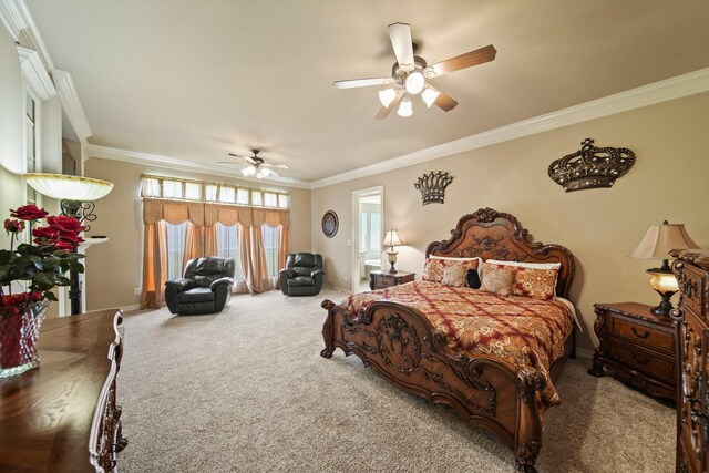 8314 Kelsey Pass, Missouri City, TX 77459 - bedroom with crown molding, baseboards, carpet floors, and ceiling fan