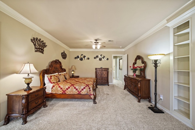 8314 Kelsey Pass, Missouri City, TX 77459 - bedroom featuring carpet flooring, ornamental molding, baseboards, and ceiling fan
