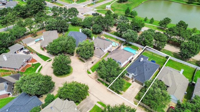15319 Ochre Leaf Trl, Cypress, TX 77433 - aerial perspective of suburban area featuring property boundaries highlighted and a nearby body of water