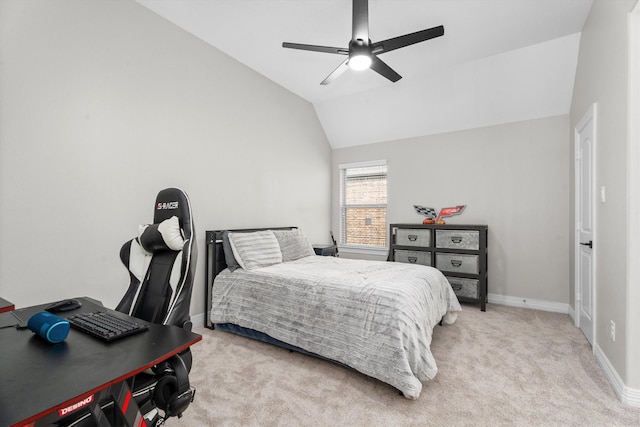 27121 Holtwood Grove Rd, Magnolia, TX 77354 - bedroom featuring carpet, vaulted ceiling, an office area, baseboards, and a ceiling fan