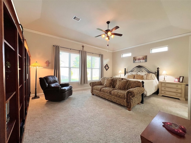 115 Carriage Ct, Magnolia, TX 77354 - bedroom featuring carpet, crown molding, and ceiling fan