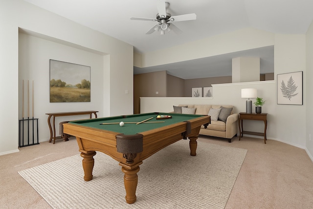 3106 Five Oaks Dr, Missouri City, TX 77459 - playroom with light colored carpet, ceiling fan, and billiards table