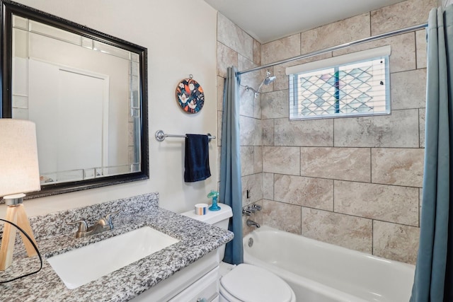 10711 Kirkside Dr, Houston, TX 77096 - full bathroom with shower / bathtub combination with curtain, toilet, and vanity