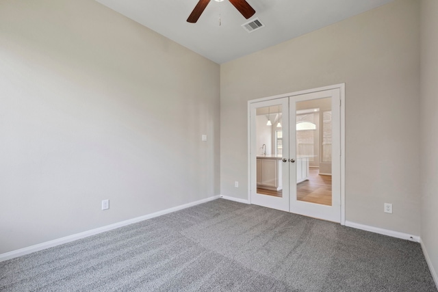 7918 Summit Trail Ln, Porter, TX 77365 - carpeted spare room with french doors, a ceiling fan, and baseboards