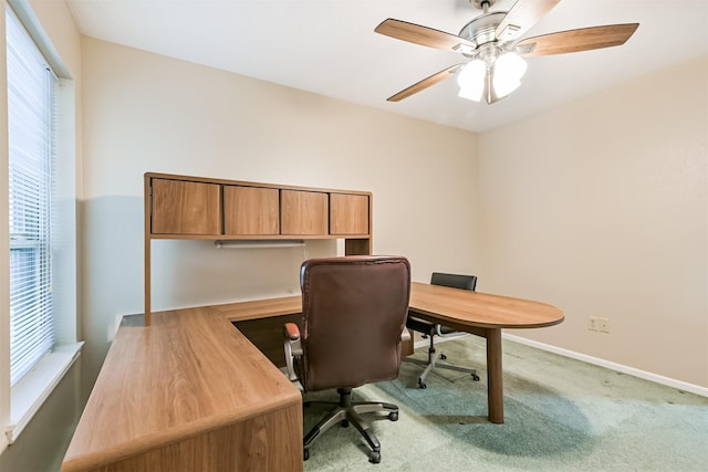 610 Bayou Bend Dr, Deer Park, TX 77536 - carpeted home office with healthy amount of natural light, ceiling fan, and baseboards