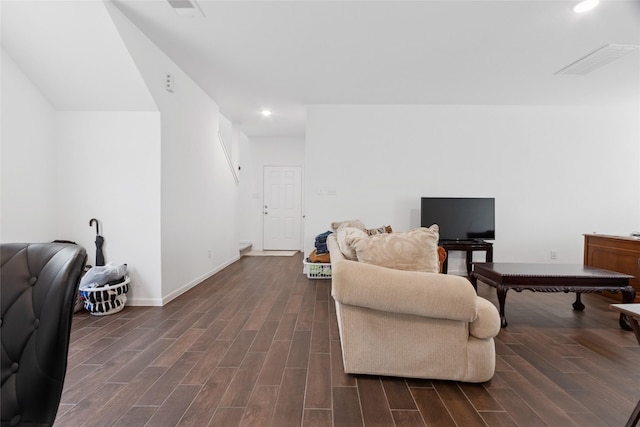 21487 Austell Pond Dr, Porter, TX 77365 - living area with dark wood finished floors, recessed lighting, and baseboards