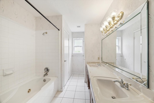 2719 Williams Grant St, Sugar Land, TX 77479 - bathroom featuring bathtub / shower combination, tile patterned flooring, and double vanity