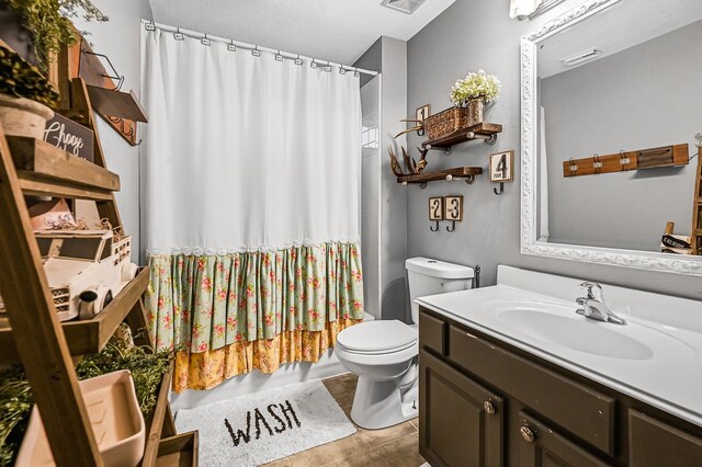 5234 Teal Way, Baytown, TX 77523 - full bath with vanity, toilet, a shower with shower curtain, and tile patterned flooring