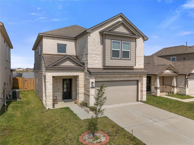 6846 Termino Ln, Rosharon, TX 77583 - view of front of property with cooling unit, driveway, a garage, and brick siding