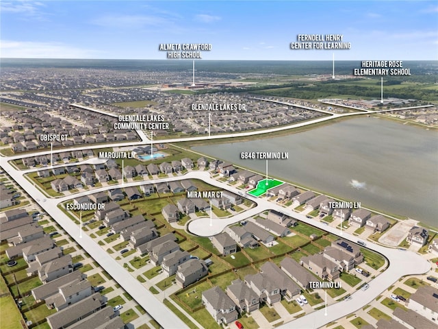 6846 Termino Ln, Rosharon, TX 77583 - aerial overview of property's location featuring a nearby body of water and nearby suburban area