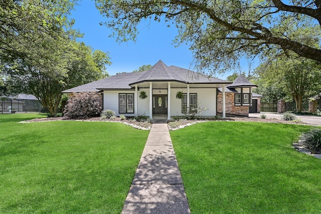 704 Balmoral Ct, Friendswood, TX 77546 - view of front of property with a front yard, roof with shingles, and brick siding