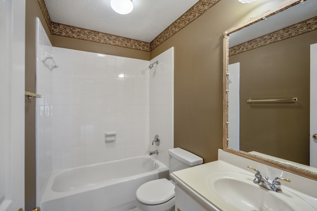 11802 Rue Saint Honore Ct, Tomball, TX 77377 - full bathroom with toilet, shower / bath combination, vanity, and a textured ceiling
