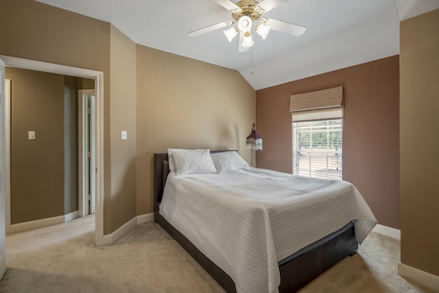 11802 Rue Saint Honore Ct, Tomball, TX 77377 - bedroom with light colored carpet, baseboards, ceiling fan, and lofted ceiling