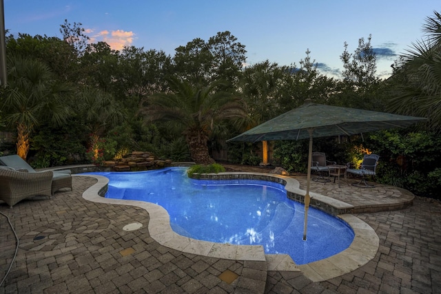 11802 Rue Saint Honore Ct, Tomball, TX 77377 - pool at dusk with an outdoor pool and a patio