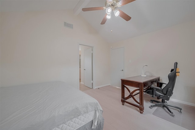 4823 Sunshine Dr, Sugar Land, TX 77479 - bedroom with beamed ceiling, a ceiling fan, baseboards, and high vaulted ceiling
