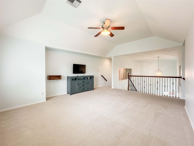 6081 Trent Ct, League City, TX 77573 - bonus room with a ceiling fan, lofted ceiling, carpet floors, and baseboards