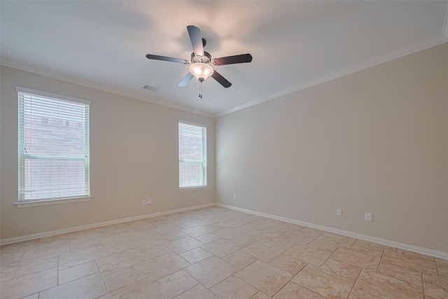 20619 Cactus Lake Ln, Richmond, TX 77407 - empty room featuring a ceiling fan, ornamental molding, and baseboards