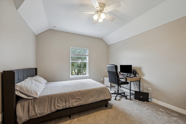 9982 Manor Spring Ln, Brookshire, TX 77423 - carpeted bedroom featuring lofted ceiling, a ceiling fan, baseboards, and an office area