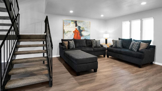 2814 Cambridge Ln, Missouri City, TX 77459 - living area featuring stairway, wood finished floors, recessed lighting, and baseboards