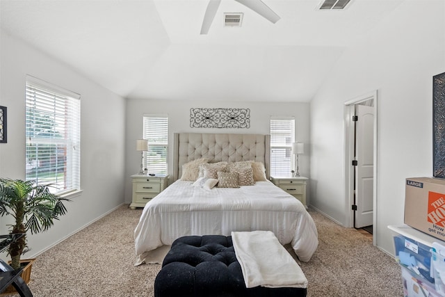 6407 Hillock Ln, Pearland, TX 77584 - bedroom featuring vaulted ceiling, multiple windows, light colored carpet, and baseboards
